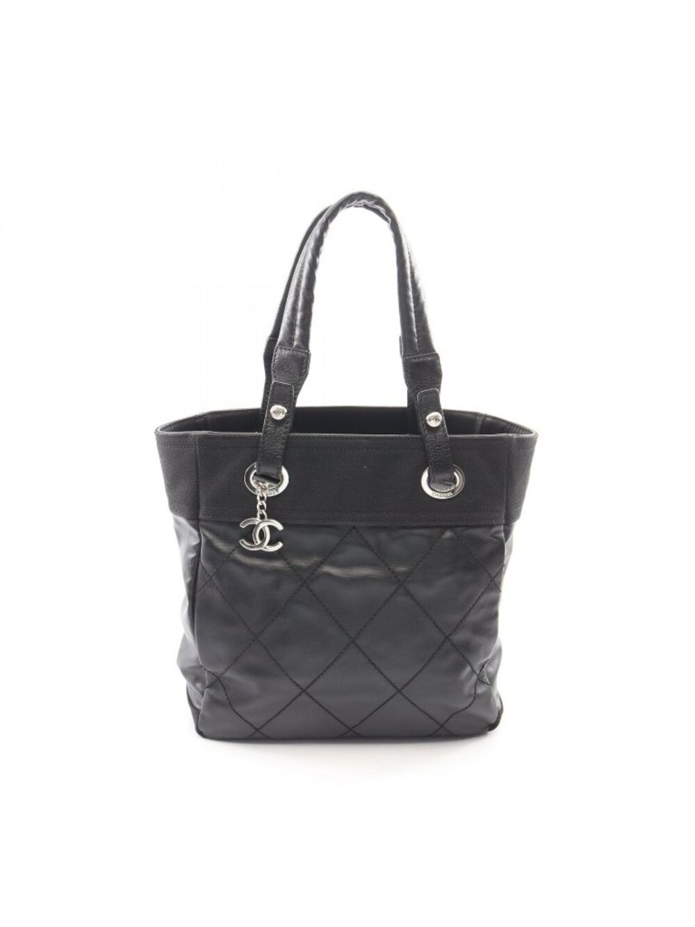 Chanel Tote Paris Biarritz PM Black Canvas Leather PM